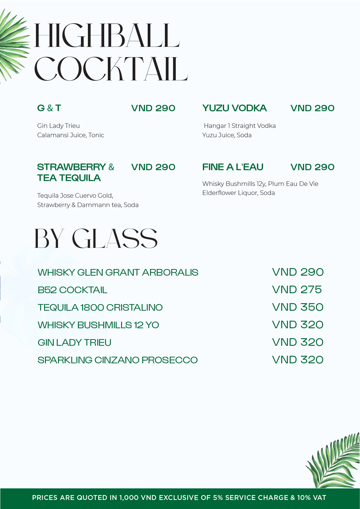 menu Sky36 - Đồ uống